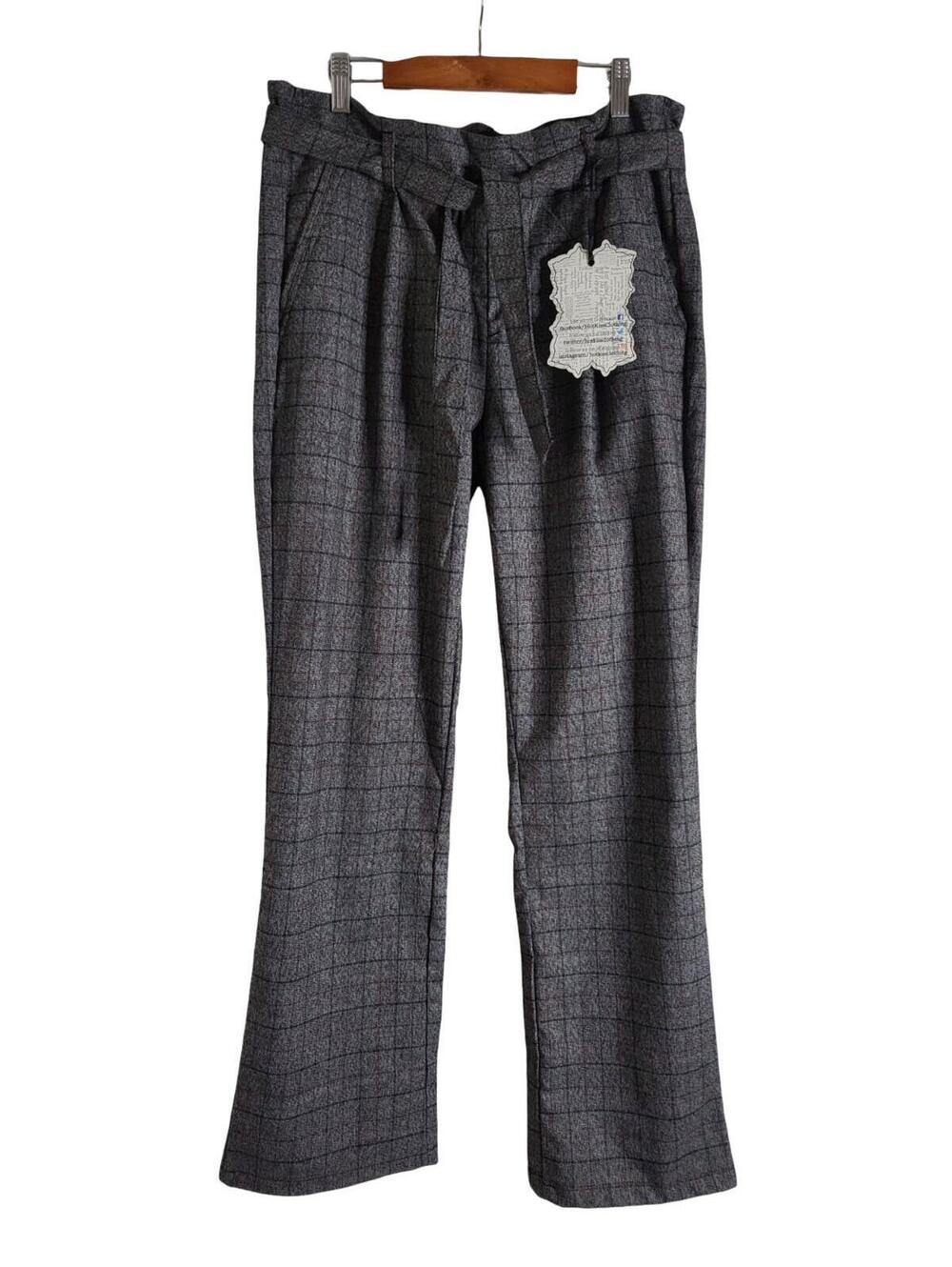 Hot Kiss Gray Plaid Pants Tie Waist Detail Faux Back Pockets Sz 9 NWT